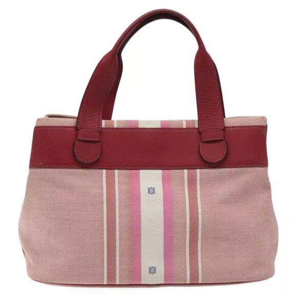 LOEWE Anagram Hand Bag Canvas Leather Pink gold Auth bs22224
